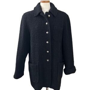 Vintage Bromley Collection Black Wool Bouclé Coat Sz 10 Slovakia Old Money Chic